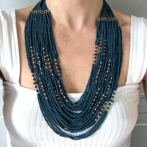 Blue beaded statement necklace